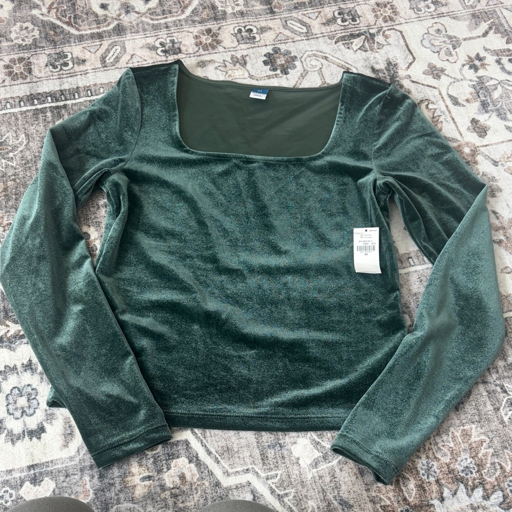 Old Navy Velvet Square-Neck Long Sleeve Top - Dark Green